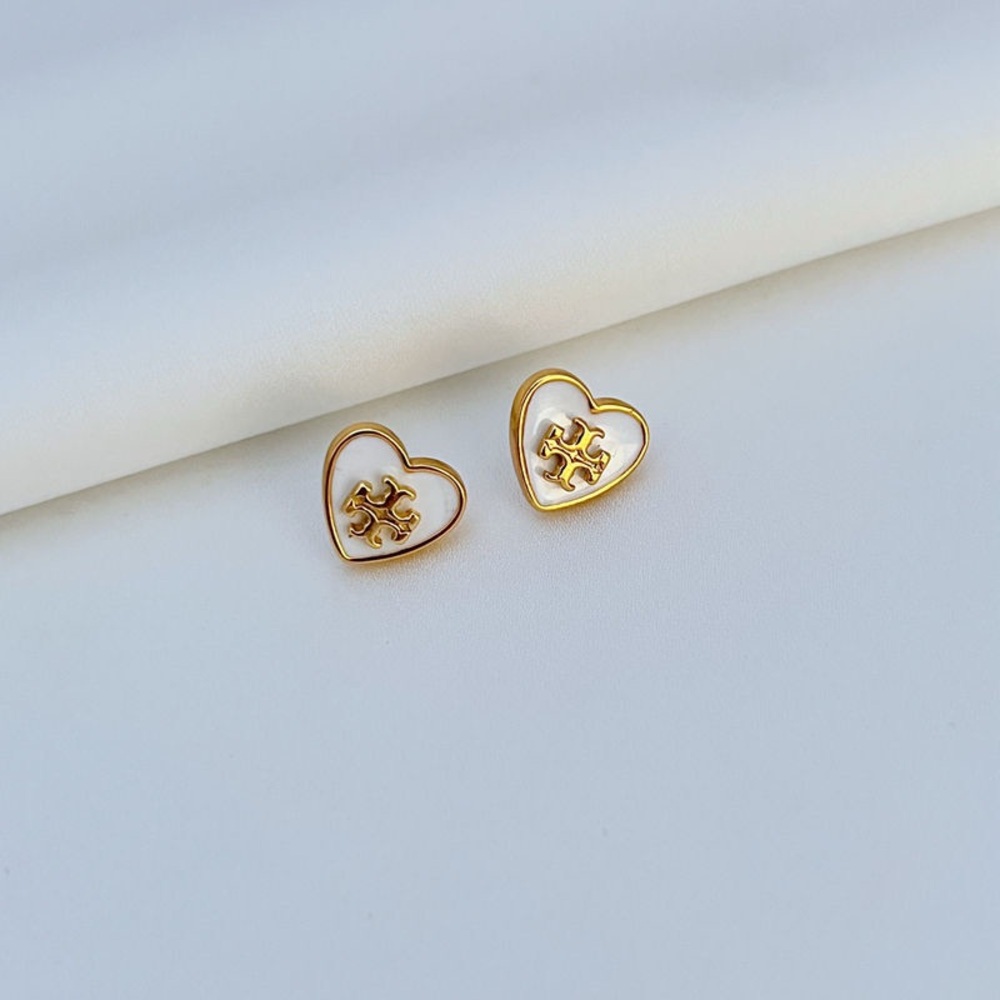 Tory Burch Gold and White Heart Earrings